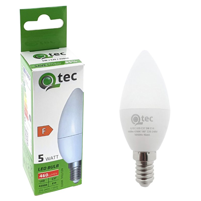 Žiarovka LED Qtec 5W E14 sviečková neutrálna biela