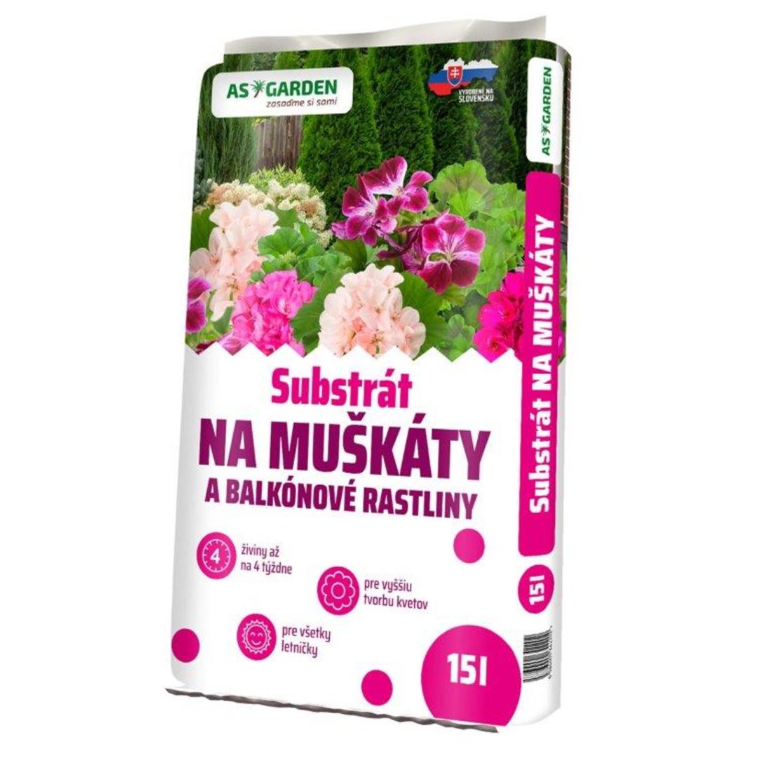 Substrát muškáty a balkónové kvety 15l AS GARDEN