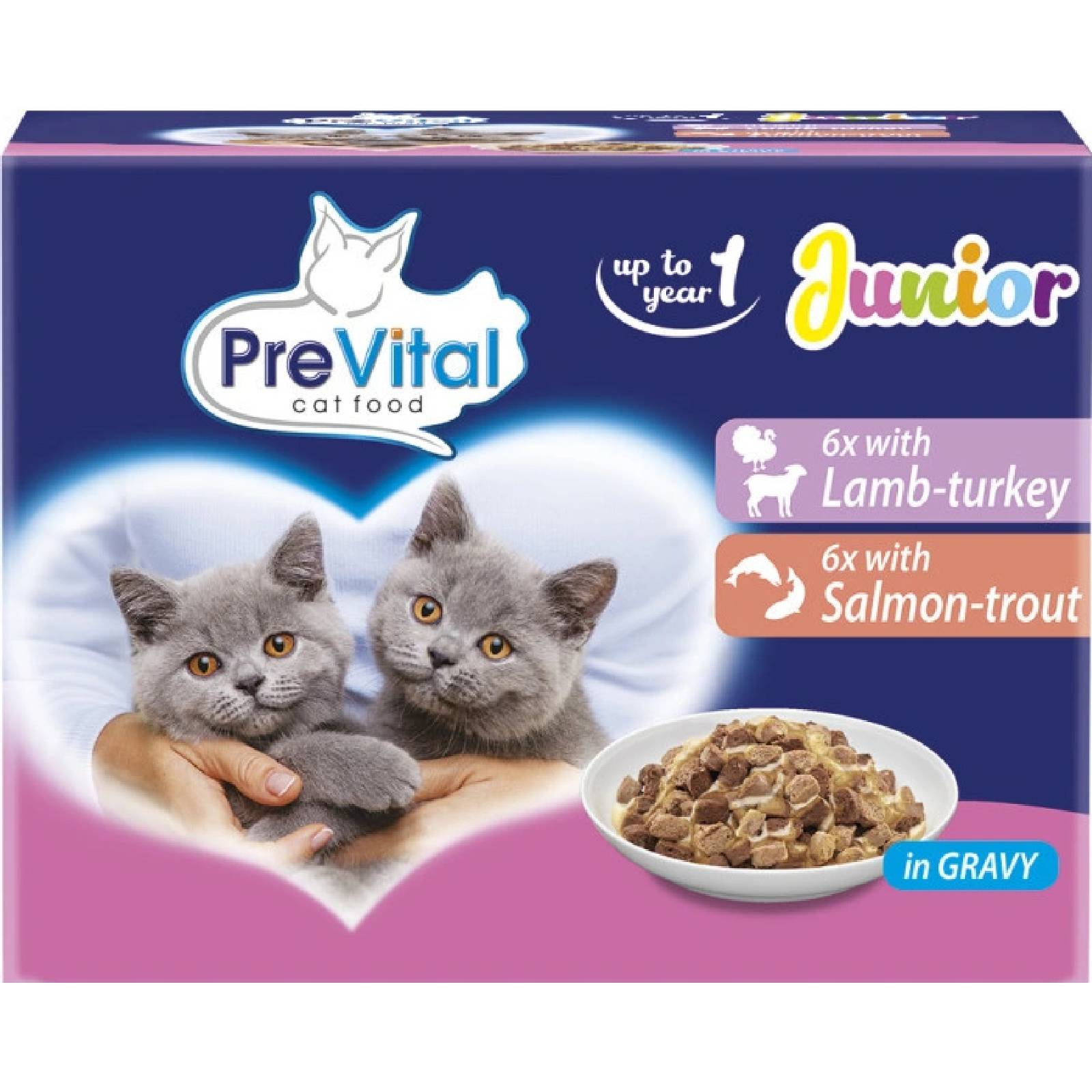 PreVital Mačka jahňa morka losos pstruh junior v omáčke 12 x 100 g